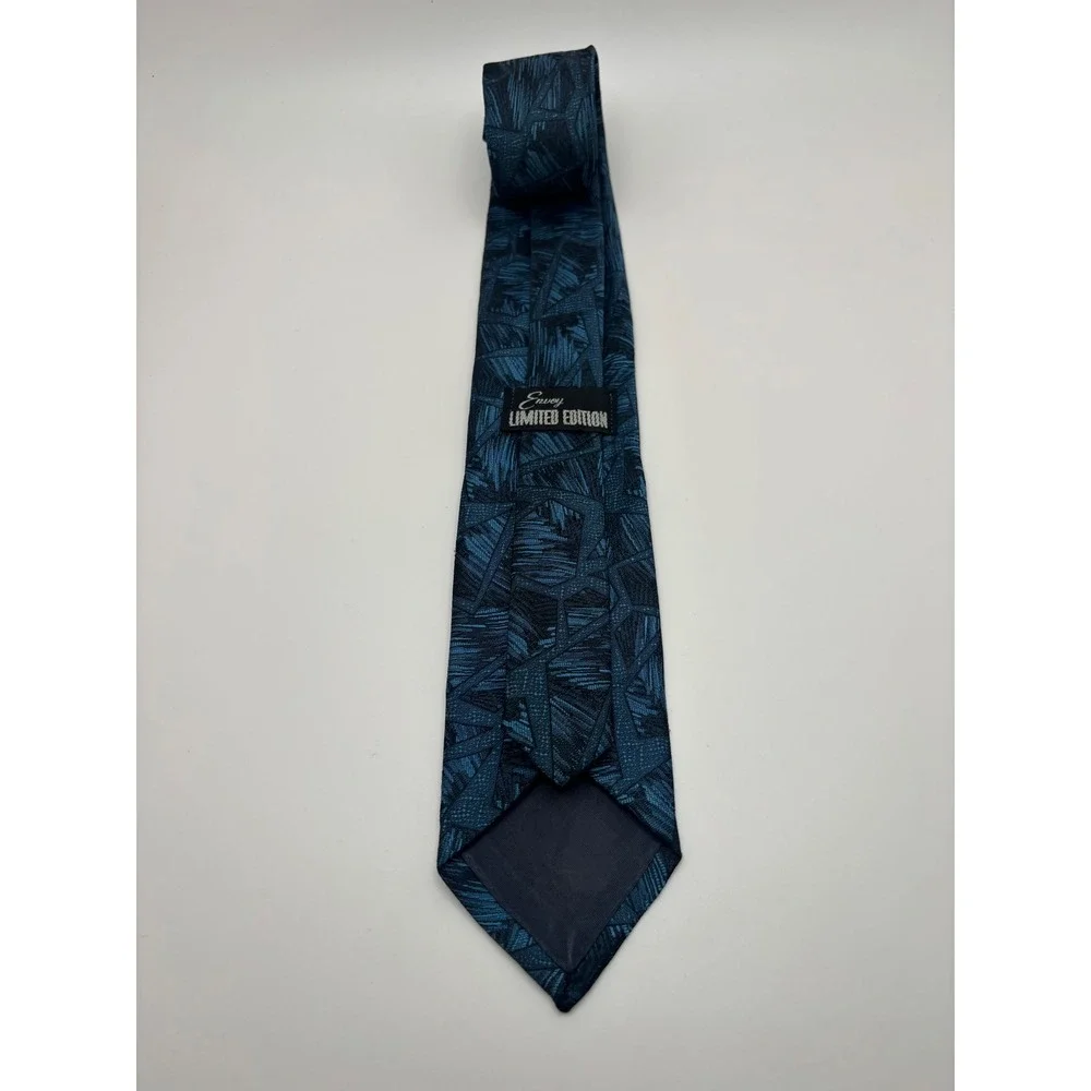 Envoy Limited Edition Mens Necktie Navy Teal Blue Geometric Abstract Woven Tie